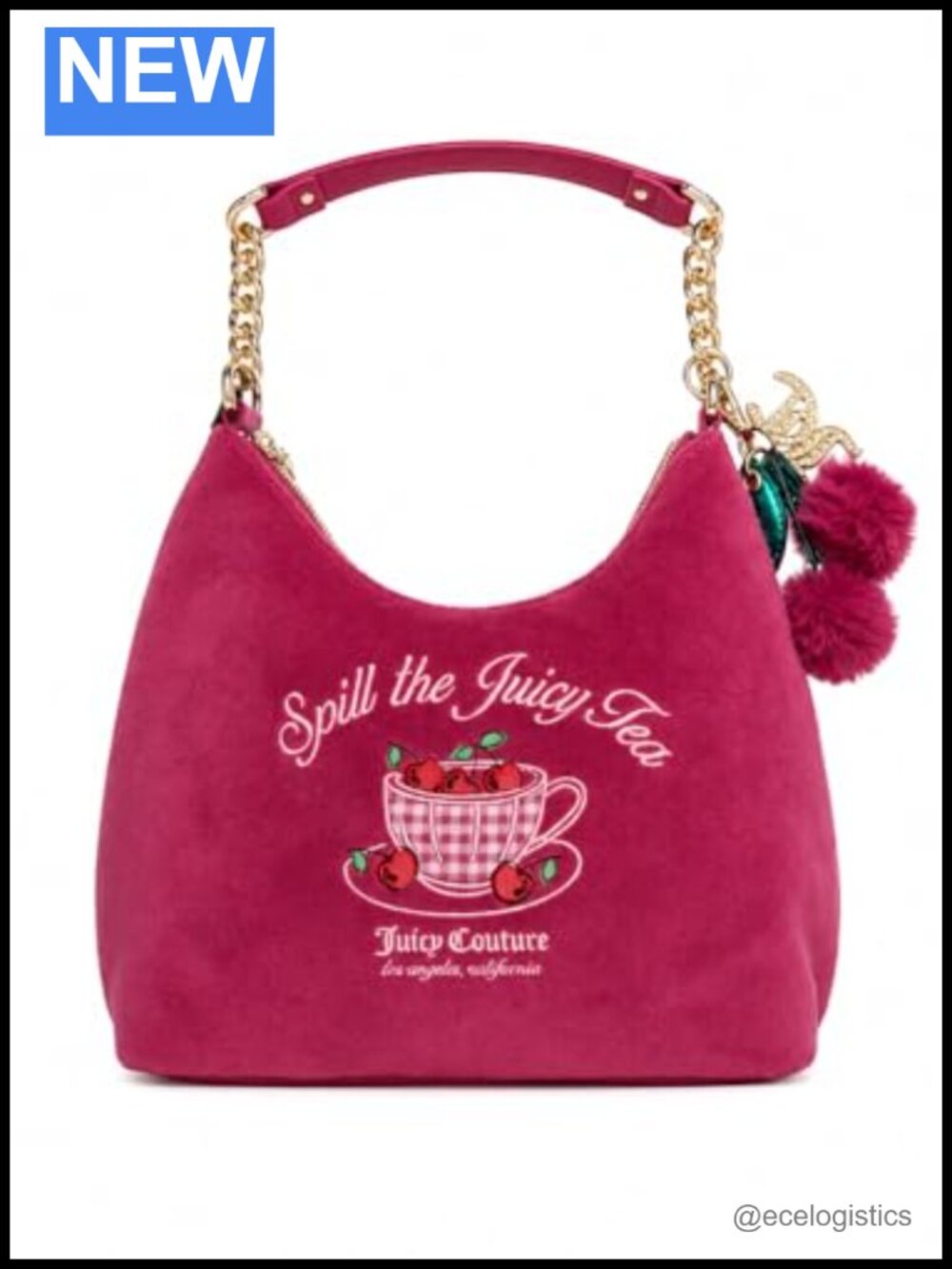 Velvet Hobo Bag with Chain Handle and Charms
